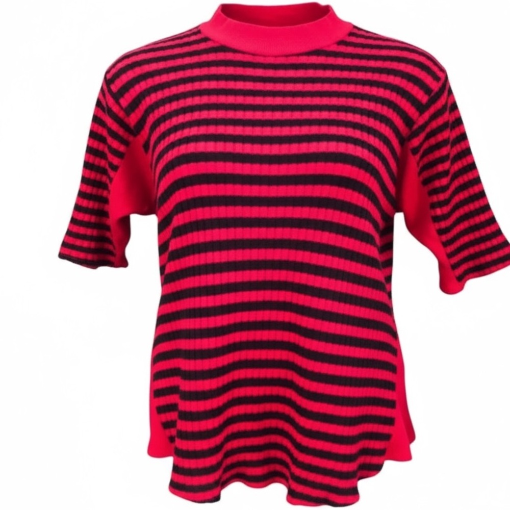 Vtg 90s Red Black Striped Sweater edgy rockstar girlfriend Kurt Cobain Grunge